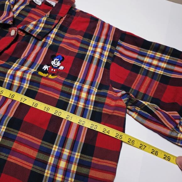 The Disney Store Sleep Wear Top Women’s L/XL Red Buttons Plaid Mickey Mouse VTG - Picture 7 of 8